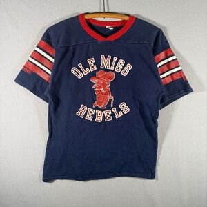 Vintage 80's Bike Ole Miss Rebels Football Jersey Medium Navy Red